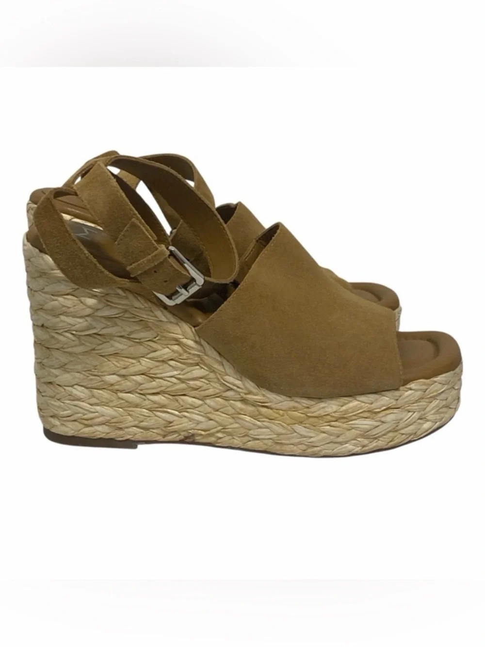 Marc Fisher Suede Open Toe Strappy Ankle Wedge - Like New - Size 9.5